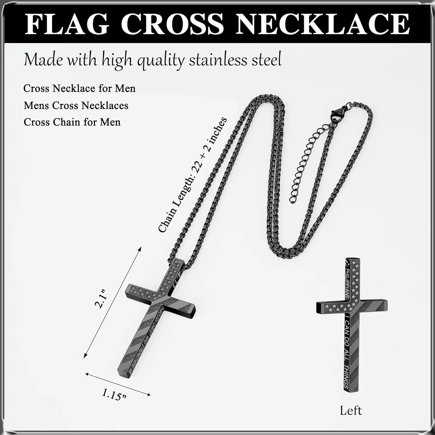 Cross Necklace for Men, Christian Religious Jewelry Gifts for Men Birthday Graduation Christmas Baptism Confirmation Communion Cross Stainless Steel Chain Gift 22 2 Inches