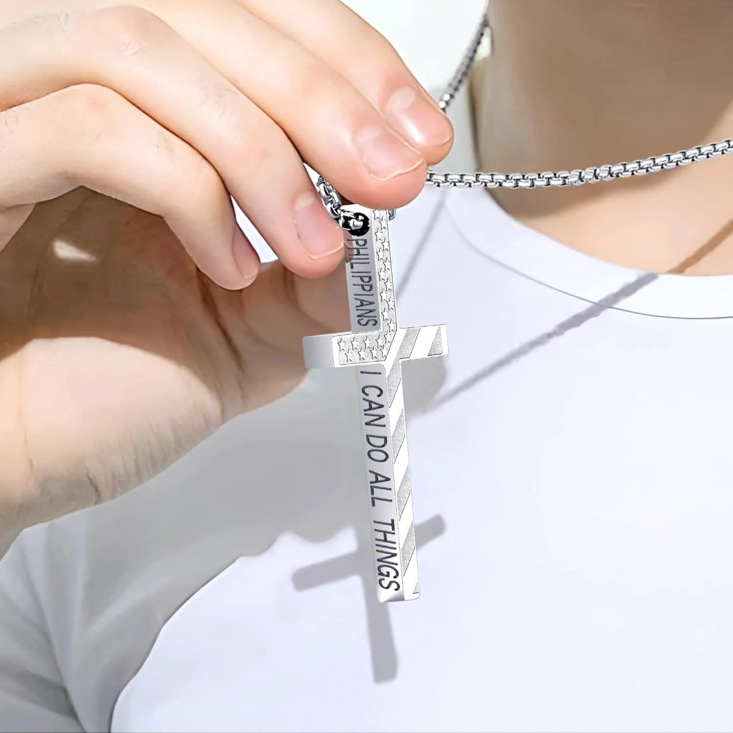 Cross Necklace for Men, Christian Religious Jewelry Gifts for Men Birthday Graduation Christmas Baptism Confirmation Communion Cross Stainless Steel Chain Gift 22 2 Inches