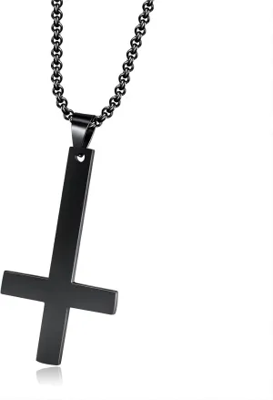 Cross Necklace for Men, Gold Inverted Cross Pendant Necklace Stainless Steel Chains Men's Cross Chain Jewelry Link Chain Rock Men's Necklace for Boys