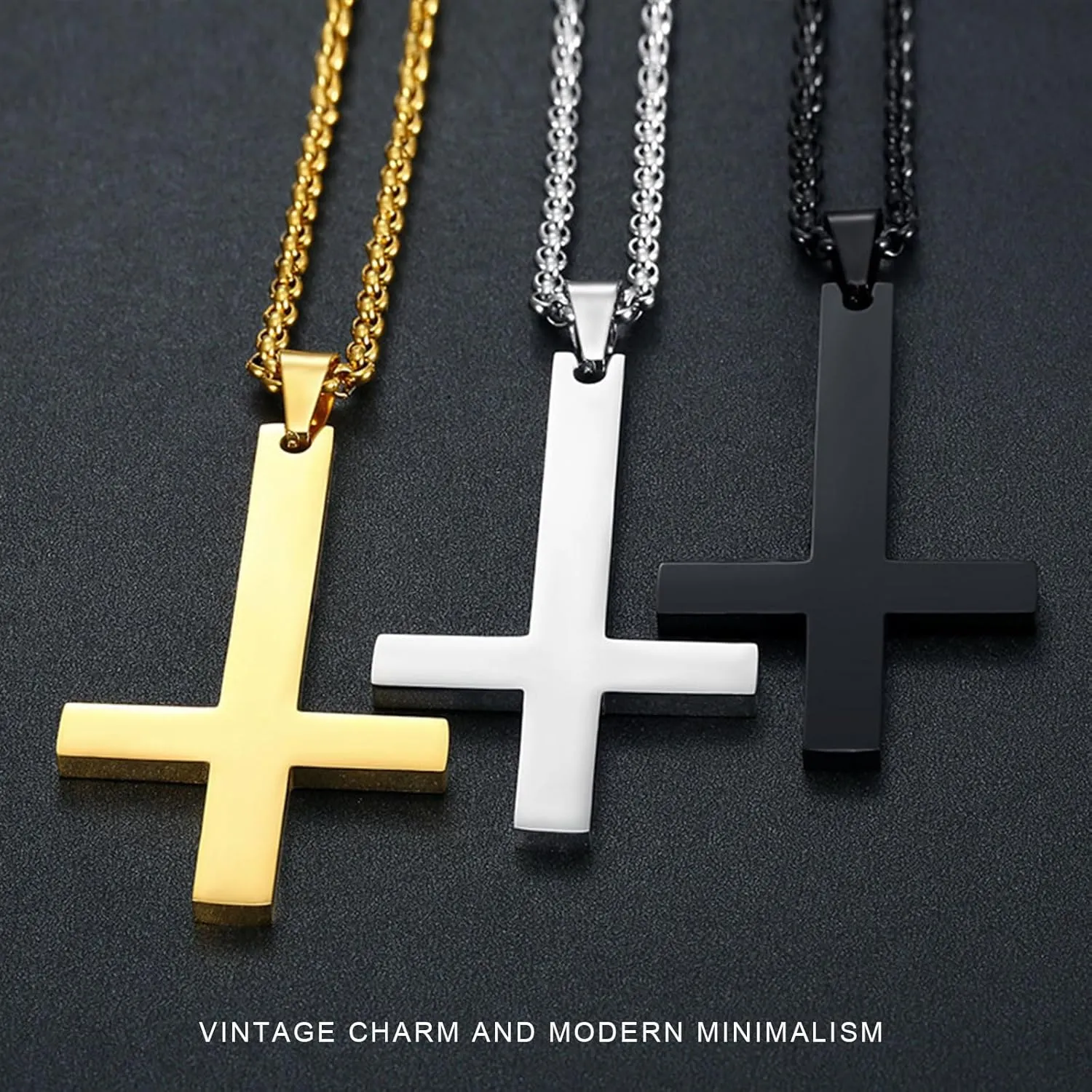 Cross Necklace for Men, Gold Inverted Cross Pendant Necklace Stainless Steel Chains Men's Cross Chain Jewelry Link Chain Rock Men's Necklace for Boys