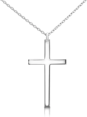 Cross Necklace for Men Sterling Silver 22-24 inch Men Cross Chain As Men's Jewelry, Silver Cross Pendant Necklace for Women