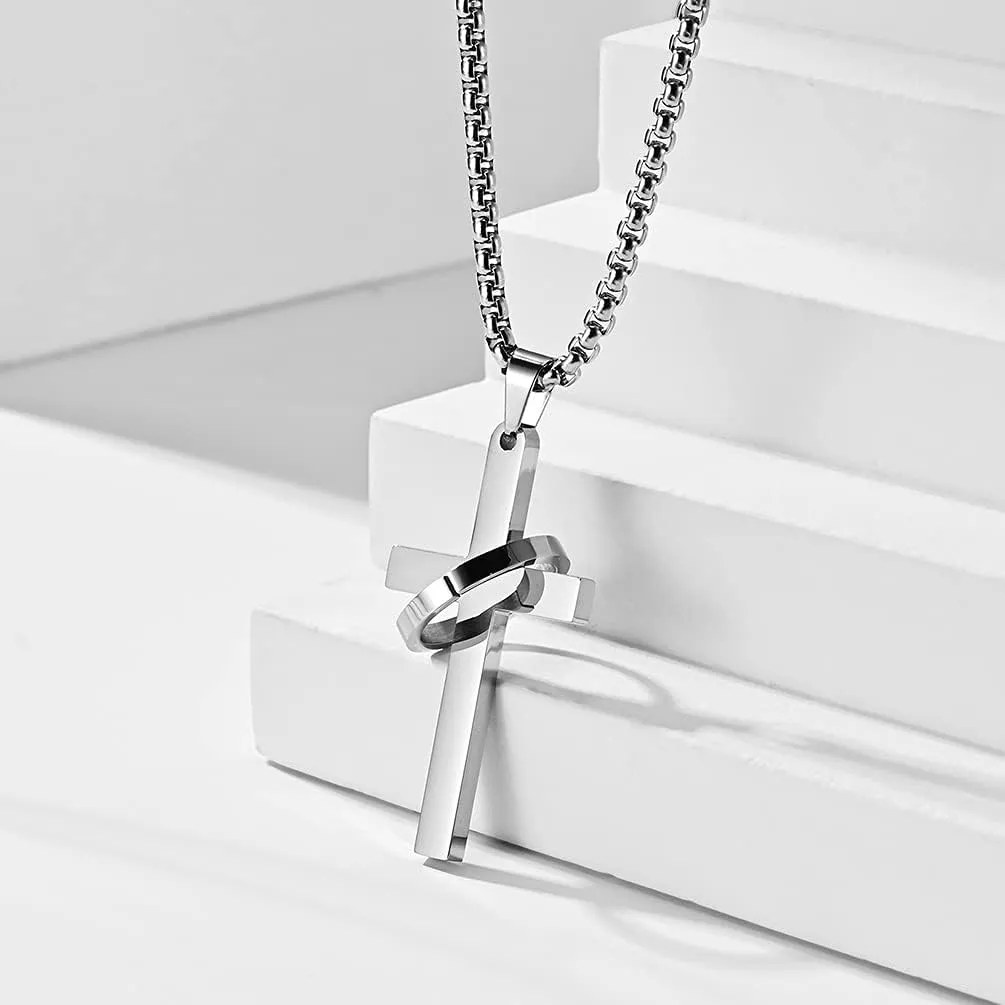 Cross Necklace for Men,Stainless Steel Black Gold Silver Jesus Christ Crucifix Pendant Necklace Jewelry60cm Rolo Chain