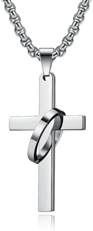 Cross Necklace for Men,Stainless Steel Black Gold Silver Jesus Christ Crucifix Pendant Necklace Jewelry60cm Rolo Chain