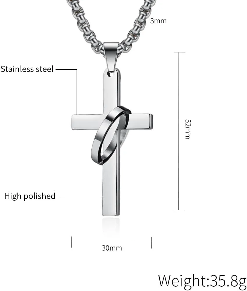 Cross Necklace for Men,Stainless Steel Black Gold Silver Jesus Christ Crucifix Pendant Necklace Jewelry60cm Rolo Chain