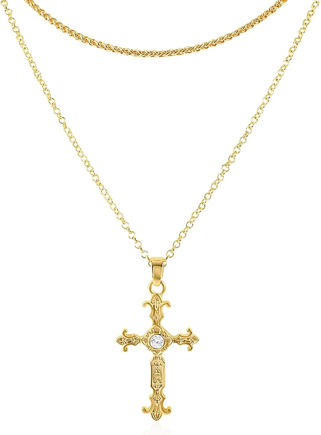 Cross Necklace for Women, 14K Gold Plated Dainty Crucifix Necklace CZ Faith Gold Cross Pendant Necklaces, Diamond Cross Pendant Dainty Cubic Zirconia Cross Necklace Jewelry Gift for Her
