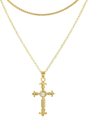 Cross Necklace for Women, 14K Gold Plated Dainty Crucifix Necklace CZ Faith Gold Cross Pendant Necklaces, Diamond Cross Pendant Dainty Cubic Zirconia Cross Necklace Jewelry Gift for Her