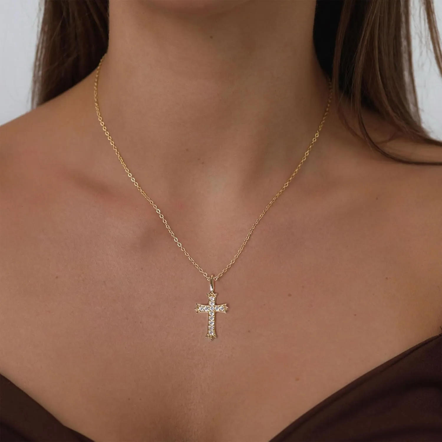 Cross Necklace for Women 14K Gold/Silver Plated Dainty Small Cross Pendant Choker Simple Trendy Cute Cross Charm Chain Necklace Faith Jewelry