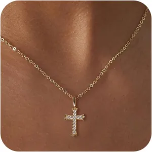 Cross Necklace for Women 14K Gold/Silver Plated Dainty Small Cross Pendant Choker Simple Trendy Cute Cross Charm Chain Necklace Faith Jewelry