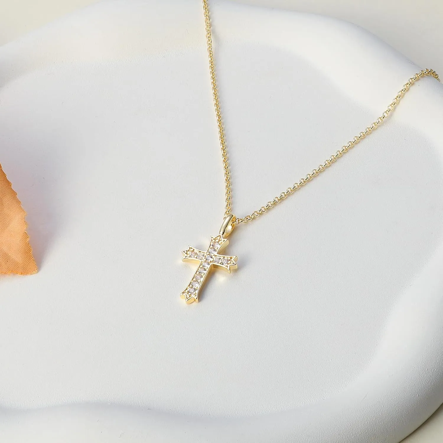 Cross Necklace for Women 14K Gold/Silver Plated Dainty Small Cross Pendant Choker Simple Trendy Cute Cross Charm Chain Necklace Faith Jewelry
