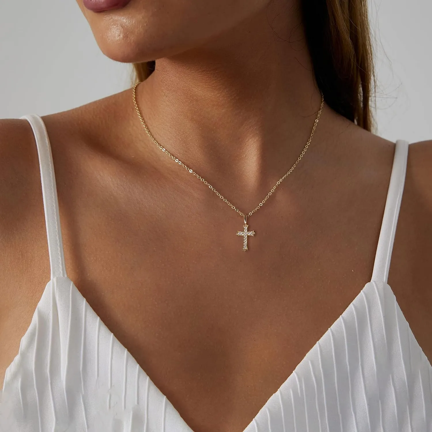 Cross Necklace for Women 14K Gold/Silver Plated Dainty Small Cross Pendant Choker Simple Trendy Cute Cross Charm Chain Necklace Faith Jewelry