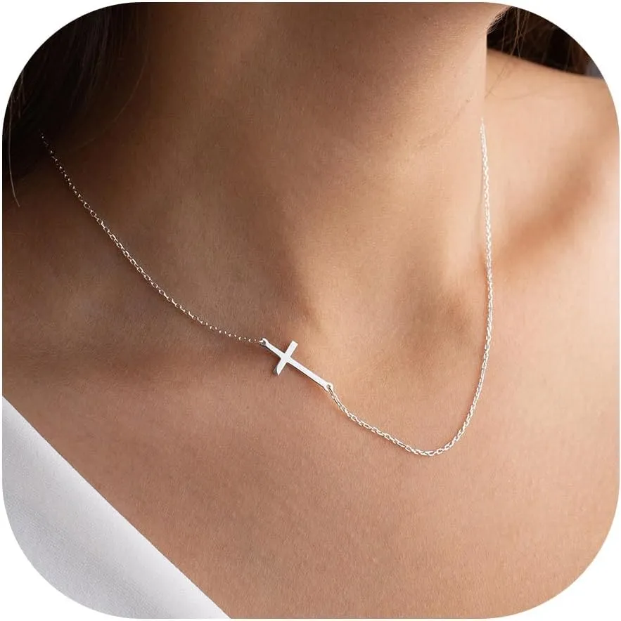 Cross Necklace for Women - 18K Gold Plated Cross Necklace Dainty Gold Cross Necklace Tiny Sideway Cross Choker Necklace Gold Cross Necklaces for Women Gold Jewelry for Women Gifts