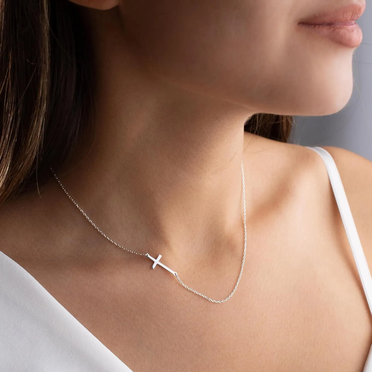 Cross Necklace for Women - 18K Gold Plated Cross Necklace Dainty Gold Cross Necklace Tiny Sideway Cross Choker Necklace Gold Cross Necklaces for Women Gold Jewelry for Women Gifts