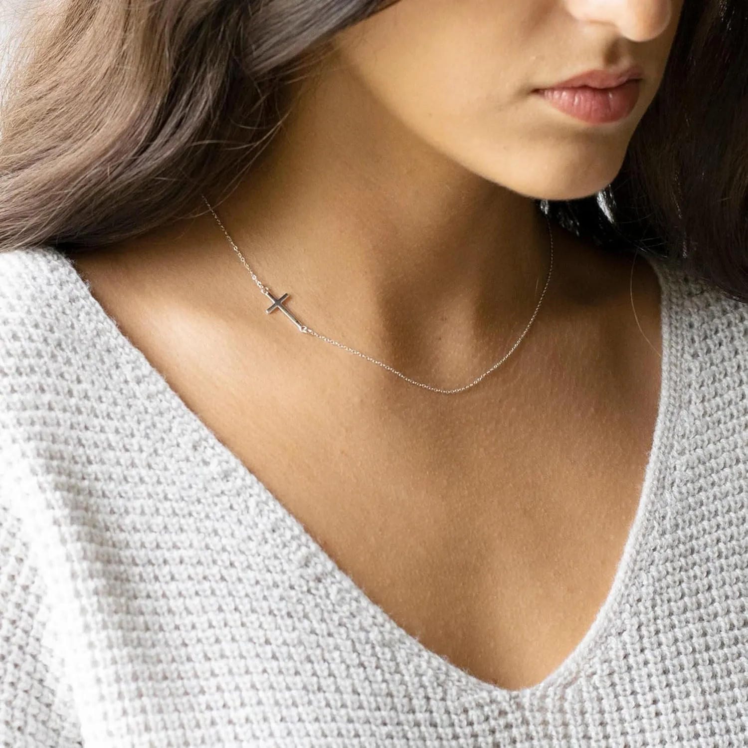 Cross Necklace for Women - 18K Gold Plated Cross Necklace Dainty Gold Cross Necklace Tiny Sideway Cross Choker Necklace Gold Cross Necklaces for Women Gold Jewelry for Women Gifts