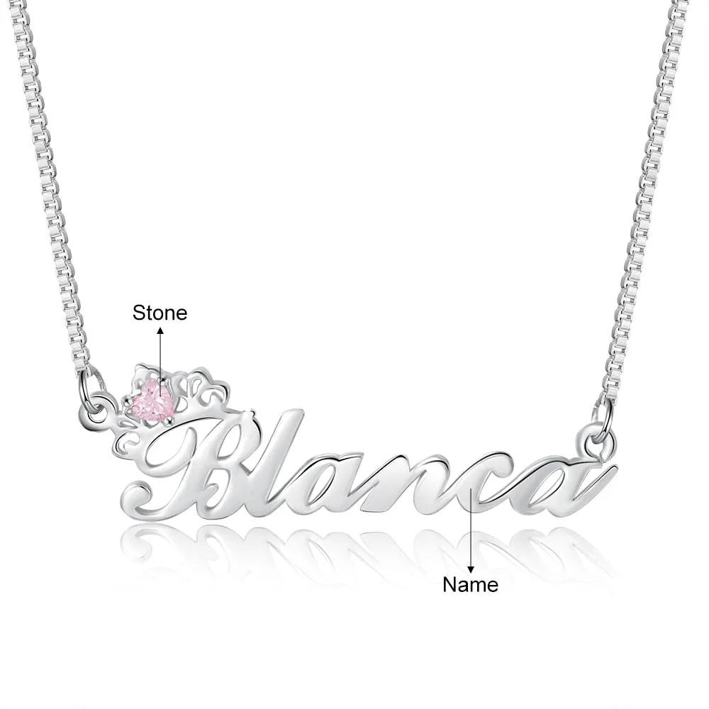 Crown Nameplate with Birthstone Custom Name Letter Necklace