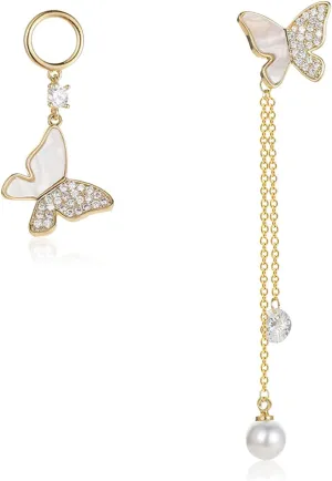 Crystal Butterfly Pendant Tassel Chain Earrings Long Zircon Butterfly Drop Dangle Stud Earrings Jewelry for Women Butterfly Cuff Wrap Clip Earring