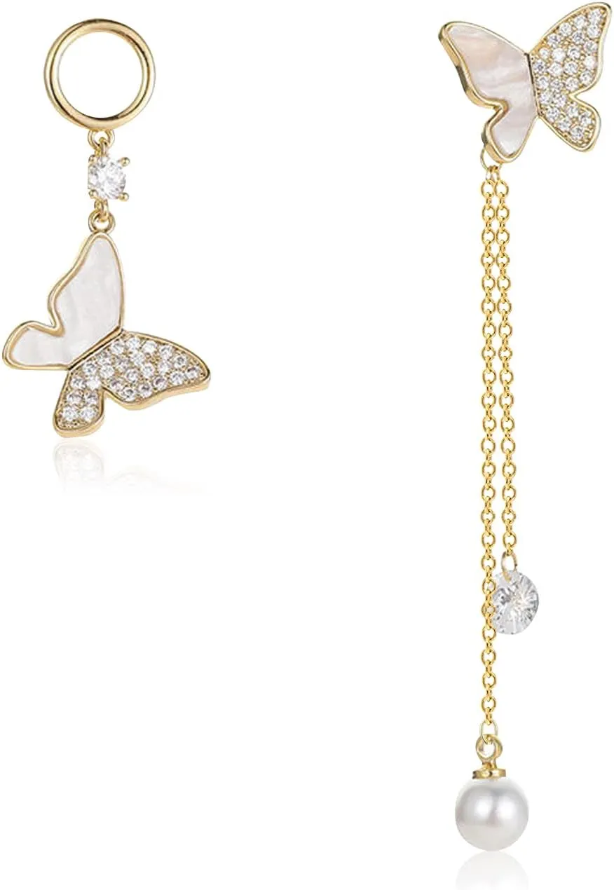 Crystal Butterfly Pendant Tassel Chain Earrings Long Zircon Butterfly Drop Dangle Stud Earrings Jewelry for Women Butterfly Cuff Wrap Clip Earring
