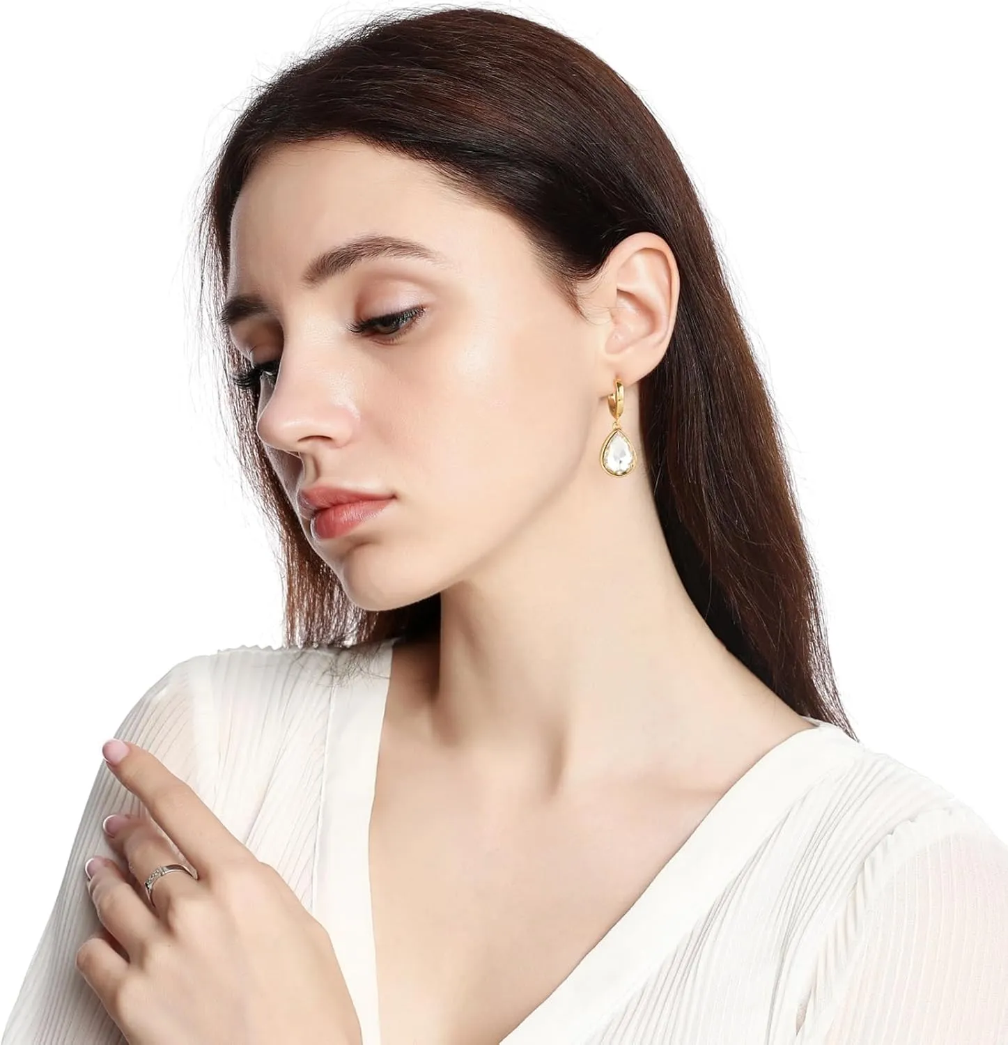 Crystals Teardrop Dangle Drop Earrings, 18K Gold Plated Hoop Earrings Zirconia Jewelry for Women Gifts