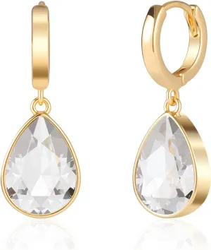 Crystals Teardrop Dangle Drop Earrings, 18K Gold Plated Hoop Earrings Zirconia Jewelry for Women Gifts
