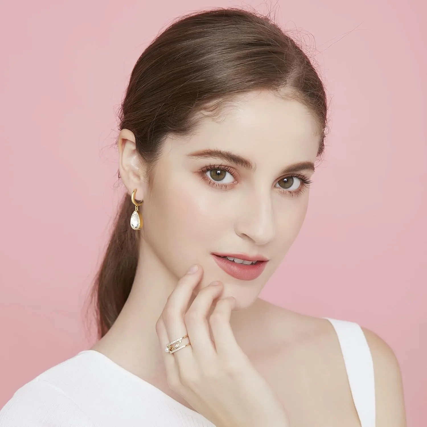 Crystals Teardrop Dangle Drop Earrings, 18K Gold Plated Hoop Earrings Zirconia Jewelry for Women Gifts