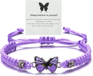 CSIYANJRY99 Friendship Butterfly Bracelet for Women Always Believe in Yourself Butterfly Bracelet Adjustable Braided Rope Butterfly Charm Bracelet Friendship Matching Bracelet