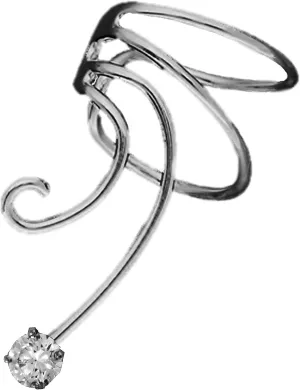 Cubic Zirconia CZ Sterling Silver Non-Pierced Left Wave Ear Cuff Earrings