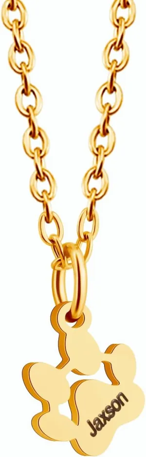 Custom Pet Paw Print Necklace Stainless Steel Dog Cat Puppy Kitten Pendant Remembrance Memorial Minimalist Animal Jewelry with 1-5 Name Engraved for Pet Lovers Women Men Gift