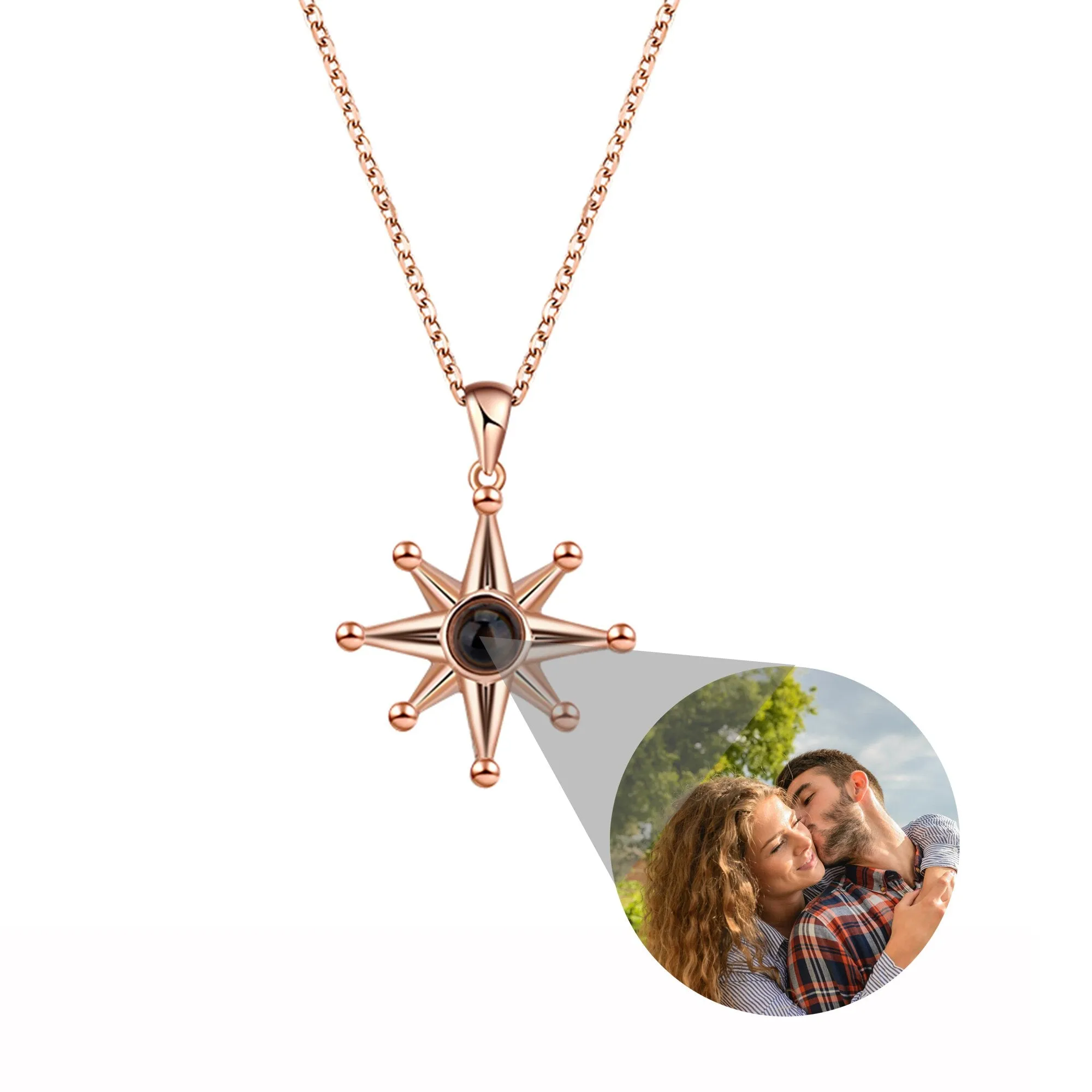 Custom Photo Necklace Flower Pendant Personalized Projection Jewelry