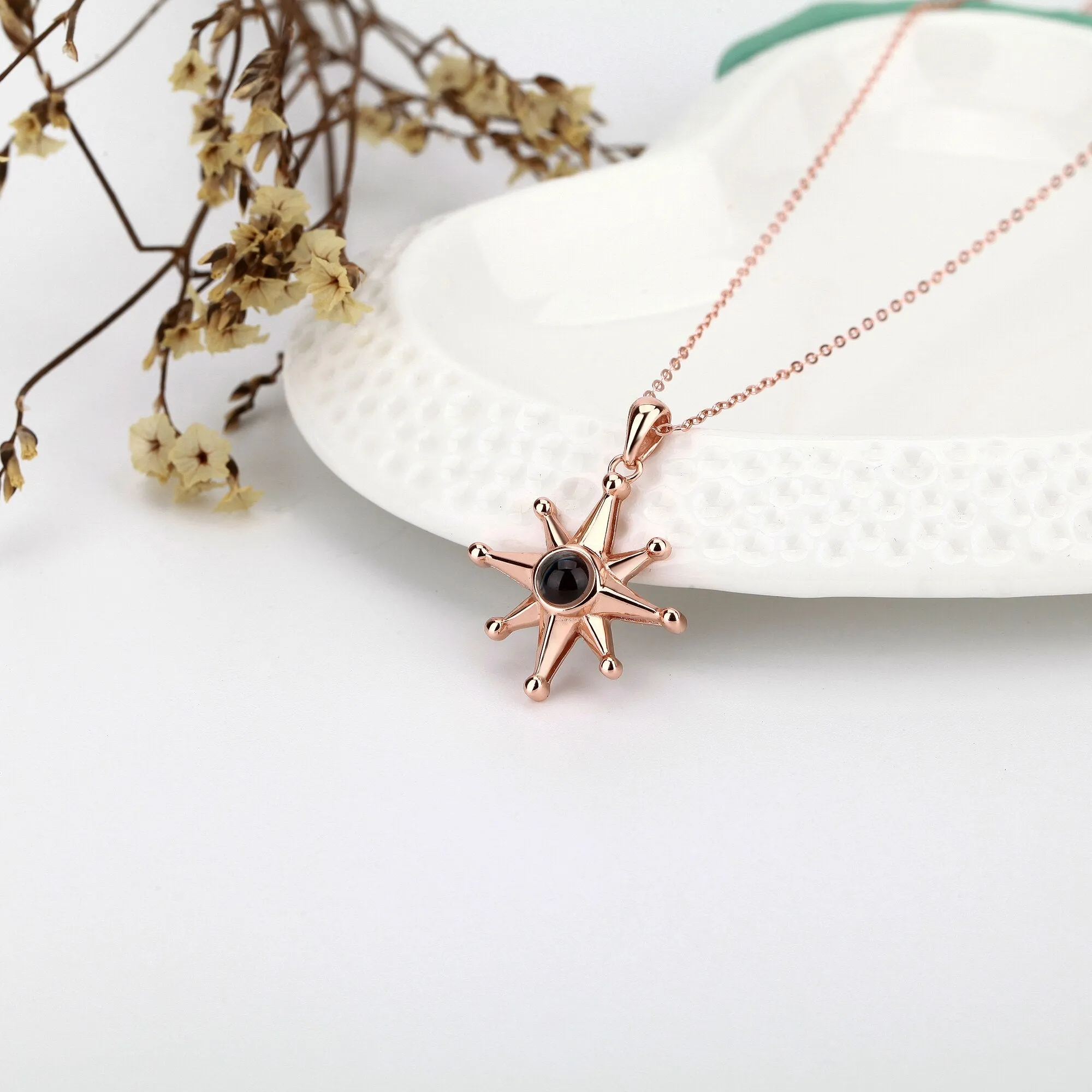 Custom Photo Necklace Flower Pendant Personalized Projection Jewelry