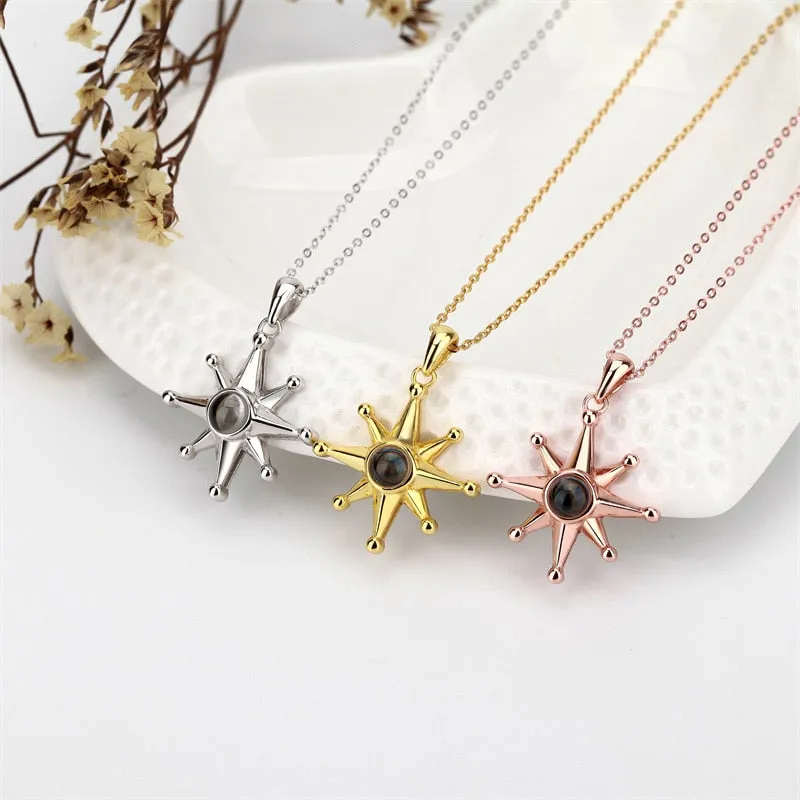Custom Photo Necklace Flower Pendant Personalized Projection Jewelry