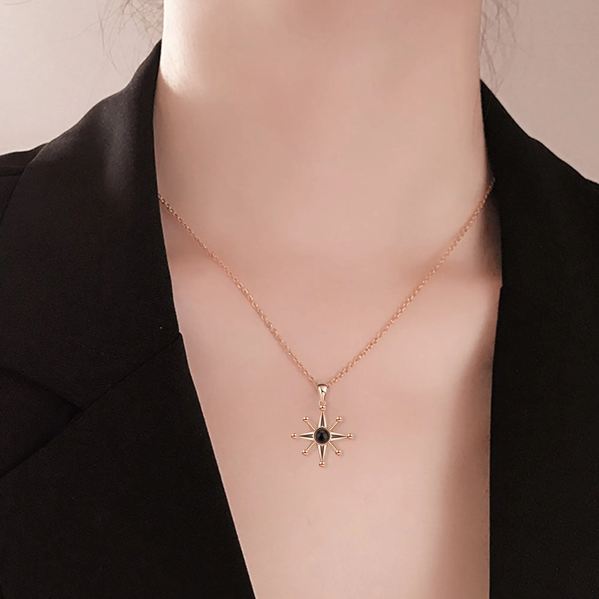Custom Photo Necklace Flower Pendant Personalized Projection Jewelry