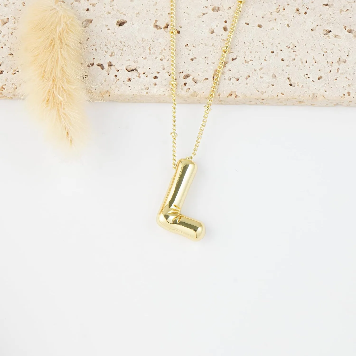 Cute Bubble Letter Necklace Balloon Initial Name Necklaces for Women Dainty Gold Initial Charm Pendant 14K Gold Plated Trendy Chunky Jewelry Gift