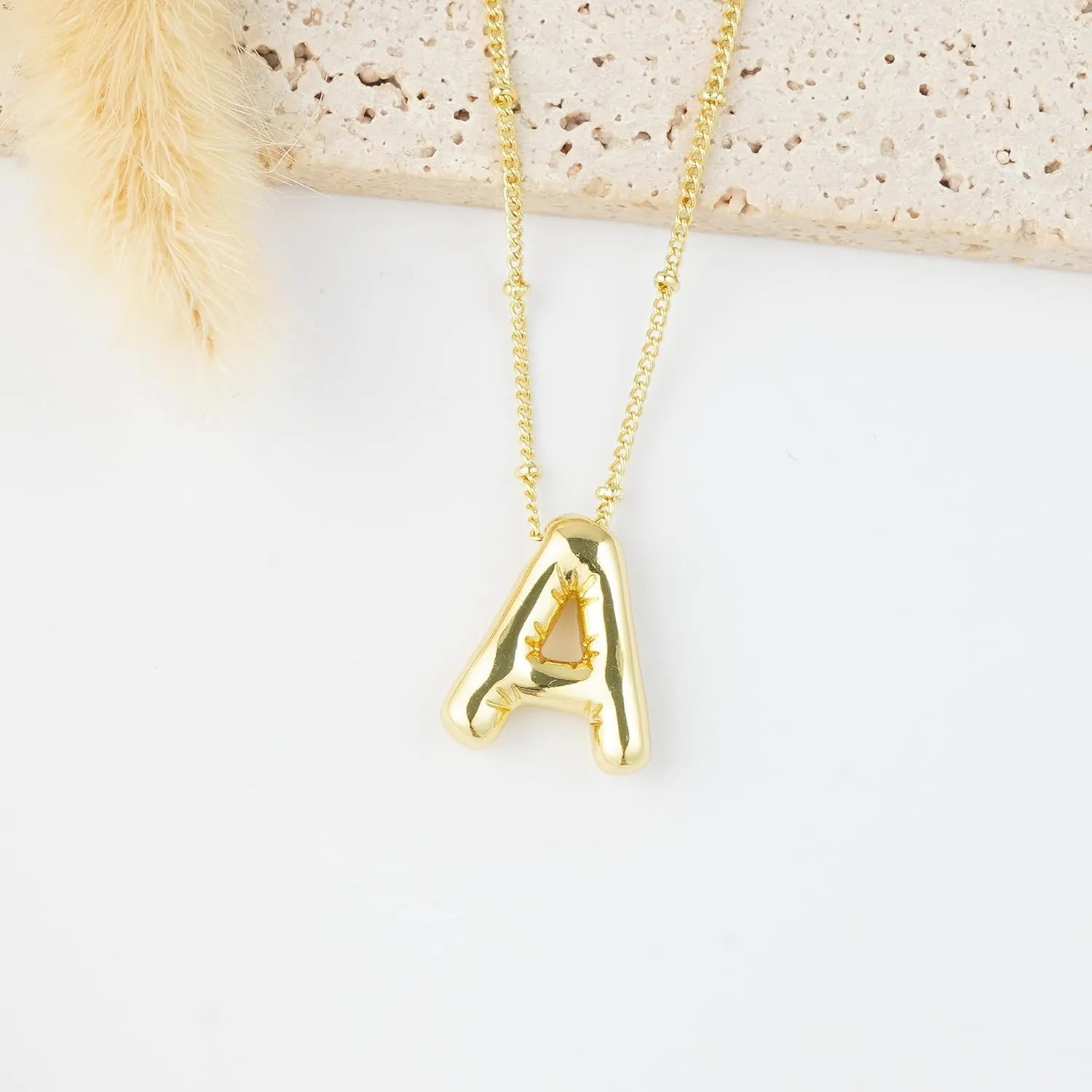 Cute Bubble Letter Necklace Balloon Initial Name Necklaces for Women Dainty Gold Initial Charm Pendant 14K Gold Plated Trendy Chunky Jewelry Gift