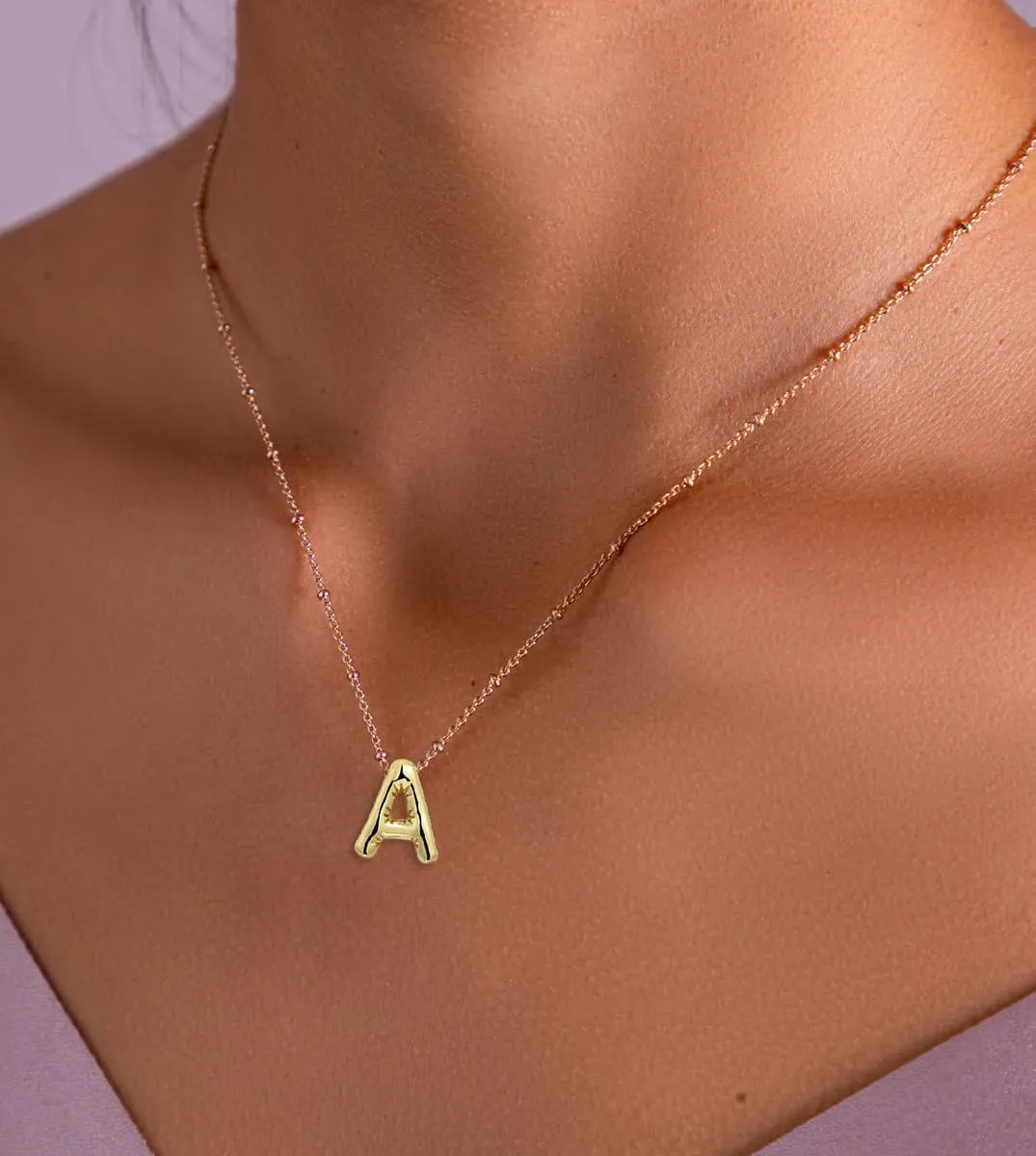 Cute Bubble Letter Necklace Balloon Initial Name Necklaces for Women Dainty Gold Initial Charm Pendant 14K Gold Plated Trendy Chunky Jewelry Gift