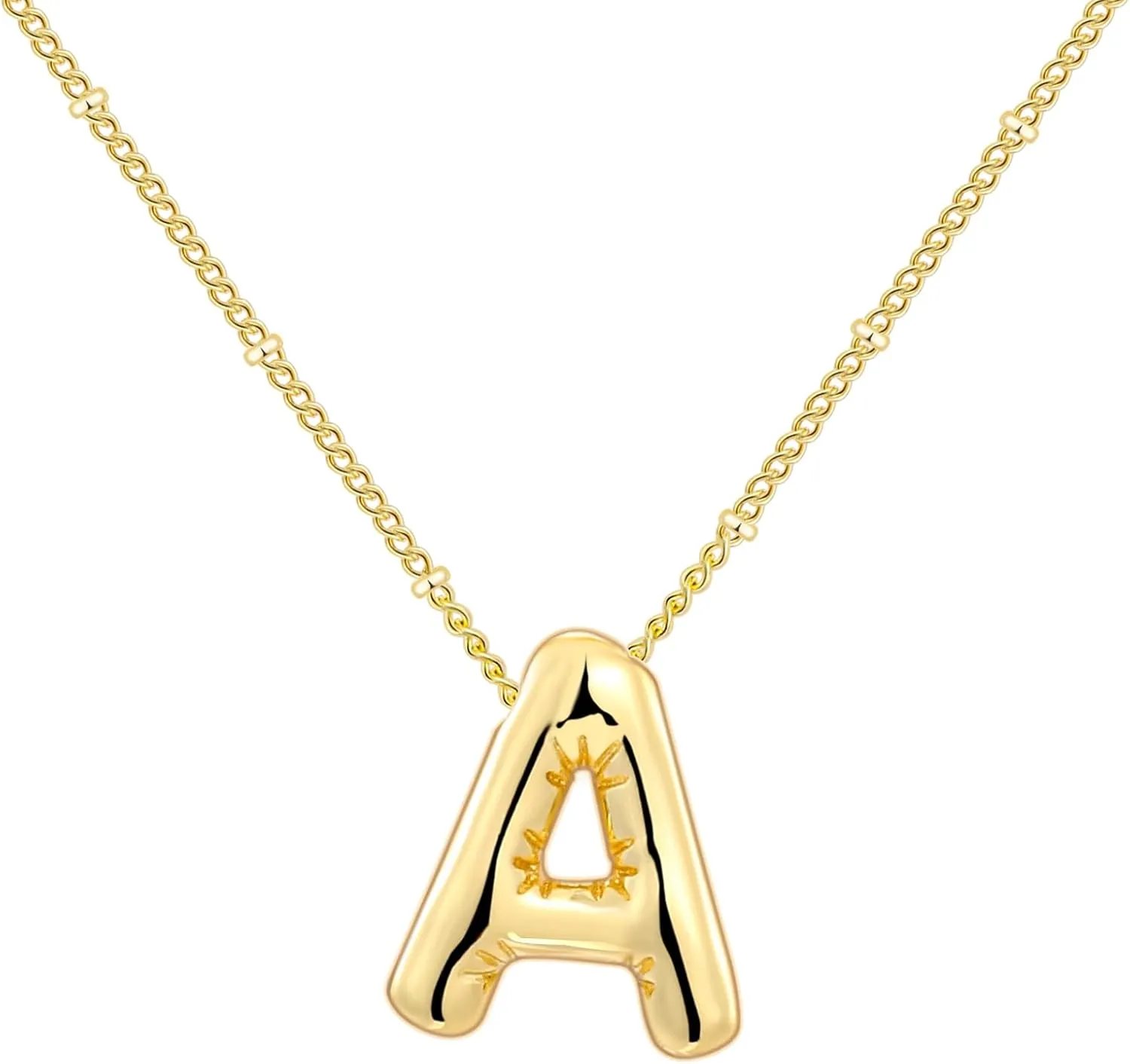 Cute Bubble Letter Necklace Balloon Initial Name Necklaces for Women Dainty Gold Initial Charm Pendant 14K Gold Plated Trendy Chunky Jewelry Gift