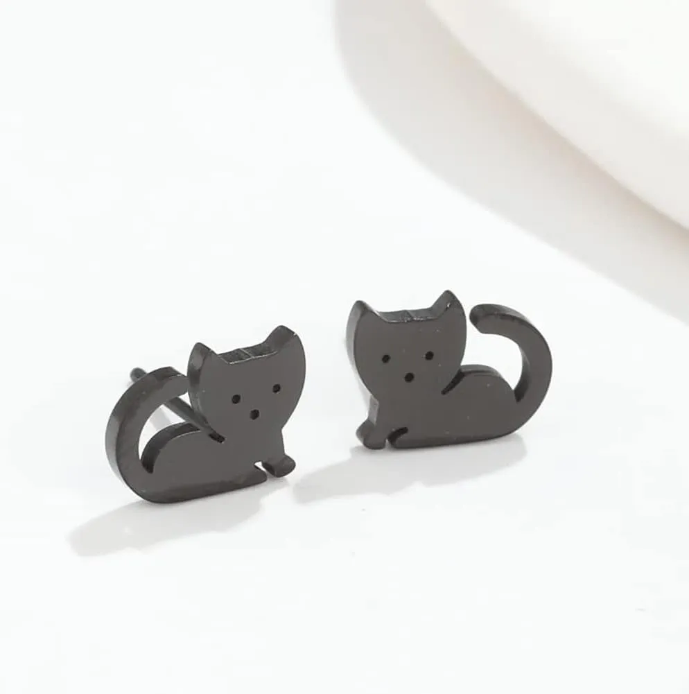 Cute Cat Tiny Stud Earrings for Women Teen Girls Stainless Steel Kitten Cartilage Small Studs Earring Simple Jewelry Gifts Birthday