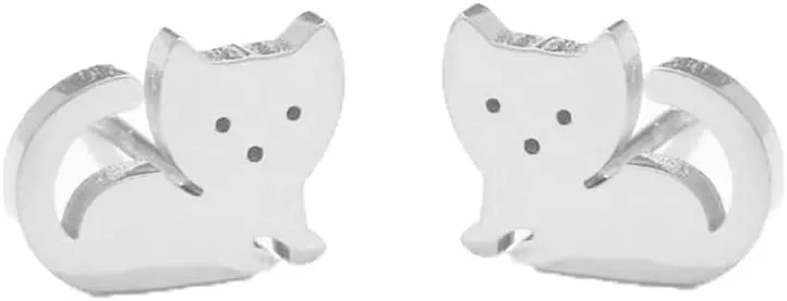 Cute Cat Tiny Stud Earrings for Women Teen Girls Stainless Steel Kitten Cartilage Small Studs Earring Simple Jewelry Gifts Birthday