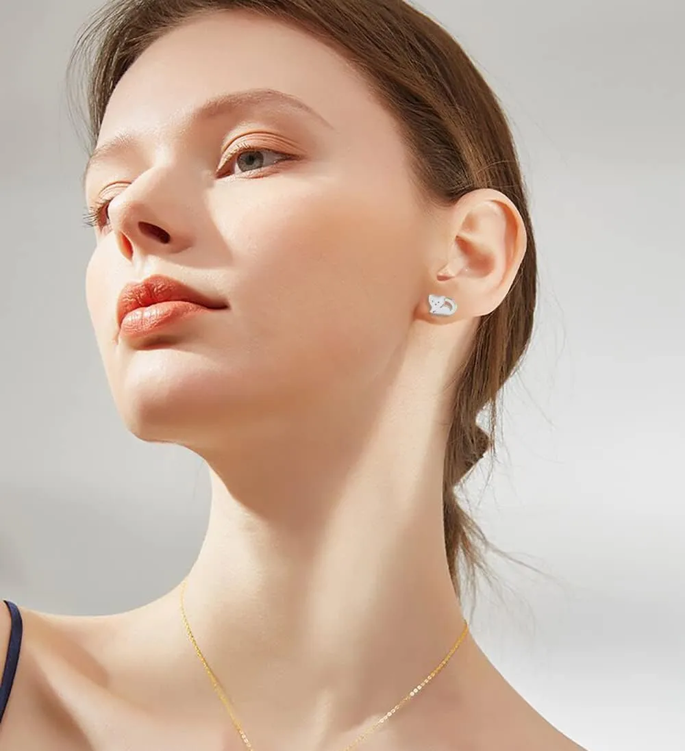 Cute Cat Tiny Stud Earrings for Women Teen Girls Stainless Steel Kitten Cartilage Small Studs Earring Simple Jewelry Gifts Birthday