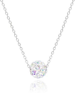Dainty Bling Bead Ball Necklace for Women  Rhodium Silver Plated Cute Slide Mirror Disco Ball Charm Necklaces 15" - 17"  Rhinestone Pendant Choker Jewelry [MBN]