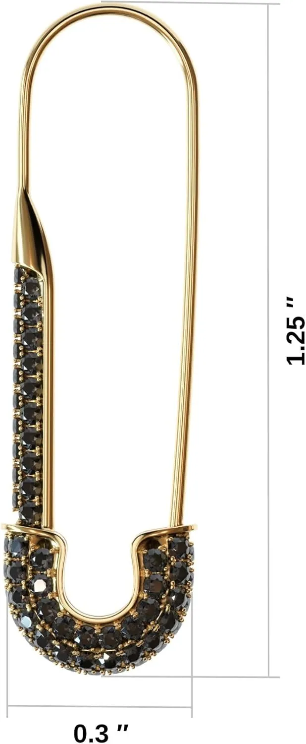 Dainty Cubic Zirconia Safety Pin Huggie Hoop Earrings - Hypoallergenic Golden tone Stud Post with Pave Crystal - Fashion Hoops Jewelry for Women and Girls
