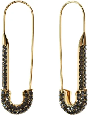 Dainty Cubic Zirconia Safety Pin Huggie Hoop Earrings - Hypoallergenic Golden tone Stud Post with Pave Crystal - Fashion Hoops Jewelry for Women and Girls
