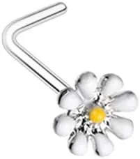 Dainty Daisy Enamel L-Shape Nose Ring