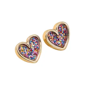 Dainty glittery heart earring. Gold colored. Minimalist heart stud earrings. Girl gift idea.