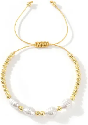 Dainty Gold Plated Beaded Pearl Adjustable Bracelet for Women,Handmade Elegant Irregular Pearl Bracelet Statement Trendy Jewelry Birthday Gift Mom Best Friend