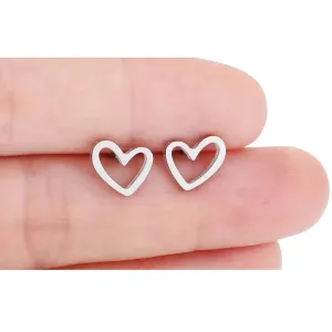 Dainty heart earring. Silver colored. Minimalist heart stud earrings. Girl gift idea.