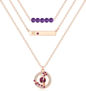 Dainty Layered Zodiac Necklaces for Women, 18K Rose Gold Plated, Bead Bar Y Pendant Multilayer Necklace, Birthstone Crystals Horoscope, Layering Minimalist Jewelry Birthday Gifts for Wife Mom