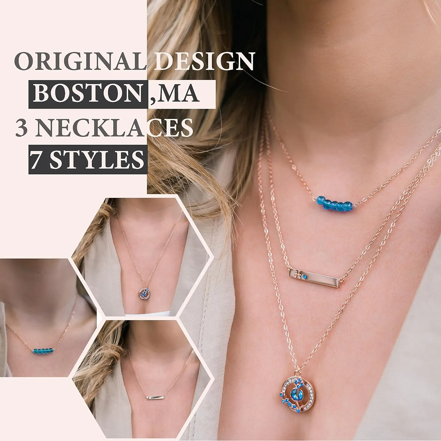 Dainty Layered Zodiac Necklaces for Women, 18K Rose Gold Plated, Bead Bar Y Pendant Multilayer Necklace, Birthstone Crystals Horoscope, Layering Minimalist Jewelry Birthday Gifts for Wife Mom