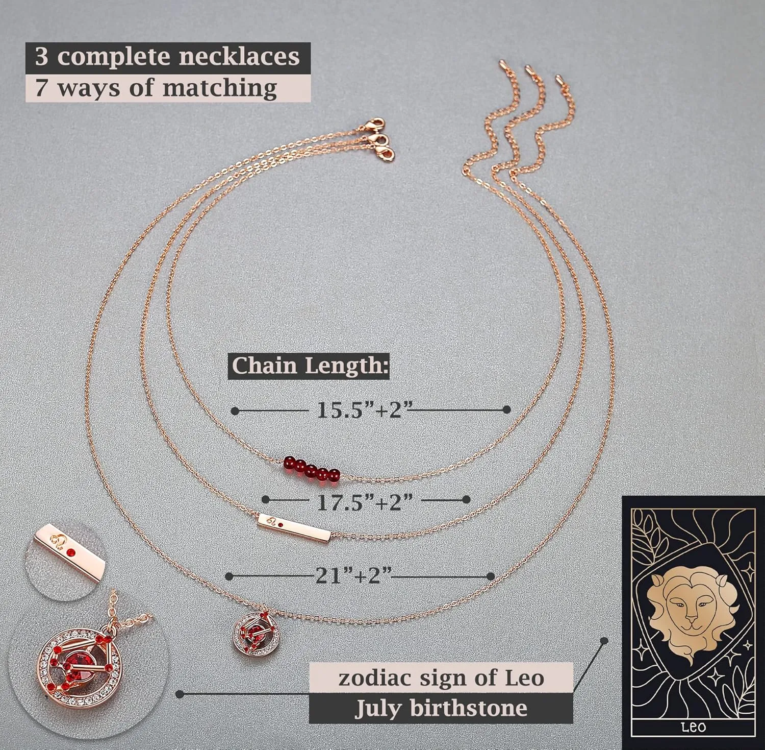 Dainty Layered Zodiac Necklaces for Women, 18K Rose Gold Plated, Bead Bar Y Pendant Multilayer Necklace, Birthstone Crystals Horoscope, Layering Minimalist Jewelry Birthday Gifts for Wife Mom