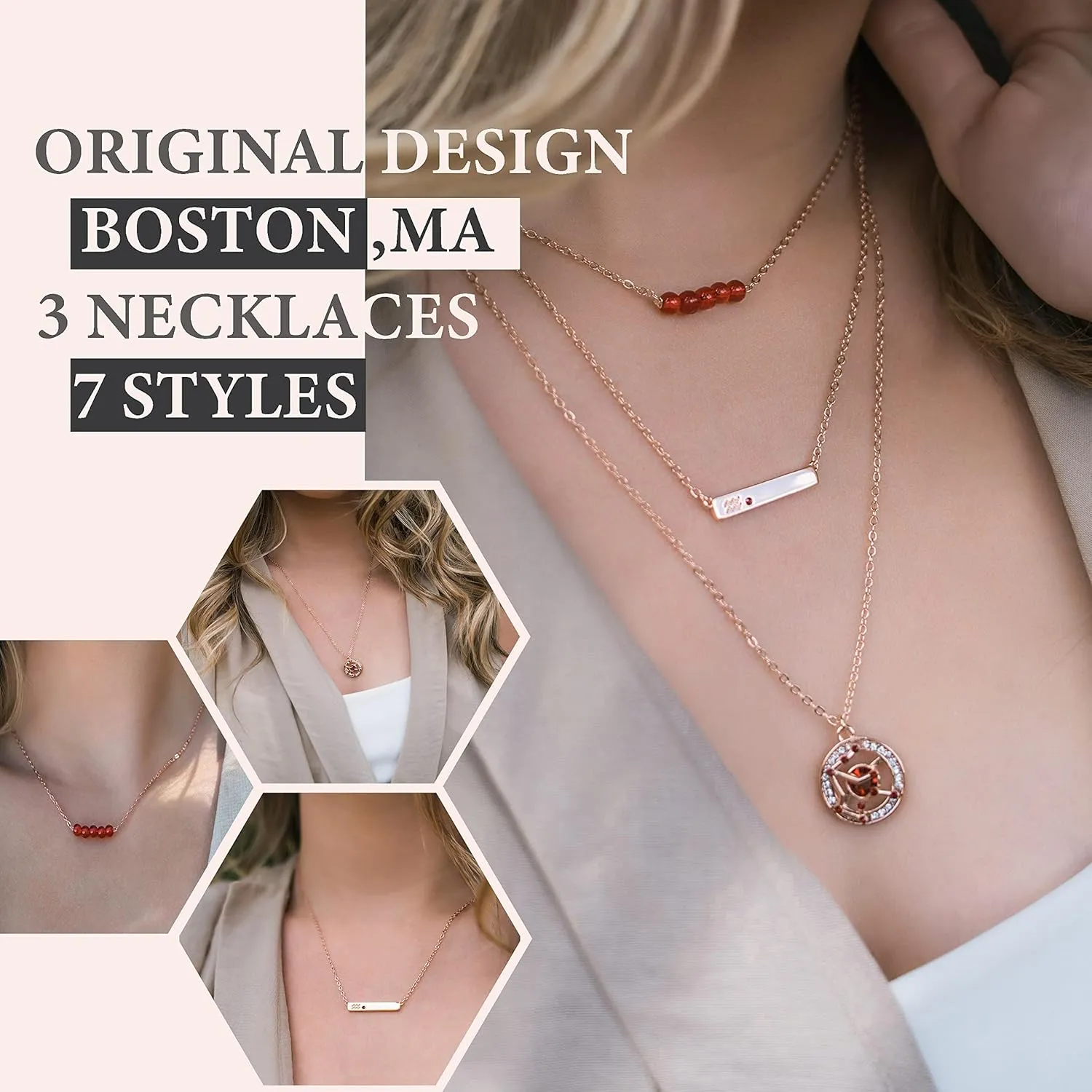 Dainty Layered Zodiac Necklaces for Women, 18K Rose Gold Plated, Bead Bar Y Pendant Multilayer Necklace, Birthstone Crystals Horoscope, Layering Minimalist Jewelry Birthday Gifts for Wife Mom