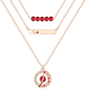Dainty Layered Zodiac Necklaces for Women, 18K Rose Gold Plated, Bead Bar Y Pendant Multilayer Necklace, Birthstone Crystals Horoscope, Layering Minimalist Jewelry Birthday Gifts for Wife Mom