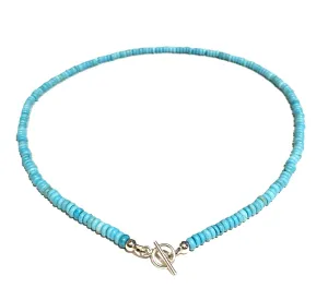 Dainty Natural Turquoise Beaded Necklace, Throat Chakra, Real Genuine Turquoise, 925 Sterling Silver, Gift for Her, Lobster Clasp Toggle Clasp (18 Inch Sterling Toggle)
